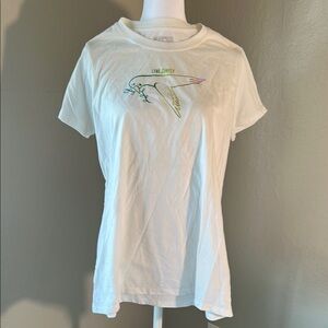 White Graphic T-Shirt with Colorful Design “Live Simply”